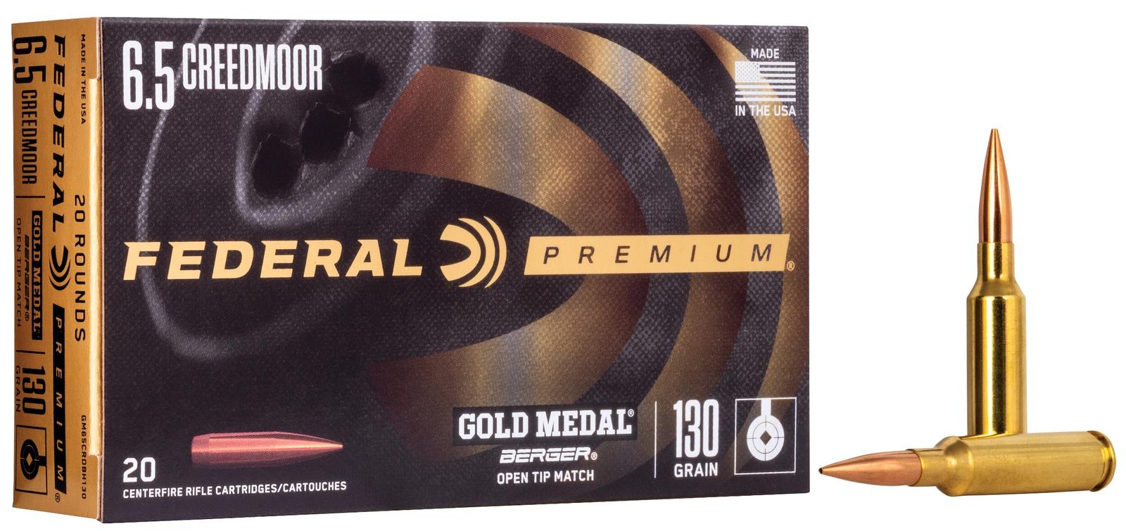 Federal GM65CRDBH130 Premium Gold Medal 6.5Creedmoor 130gr Berger Hybrid Open Tip Match 20 Per Box/10 Case