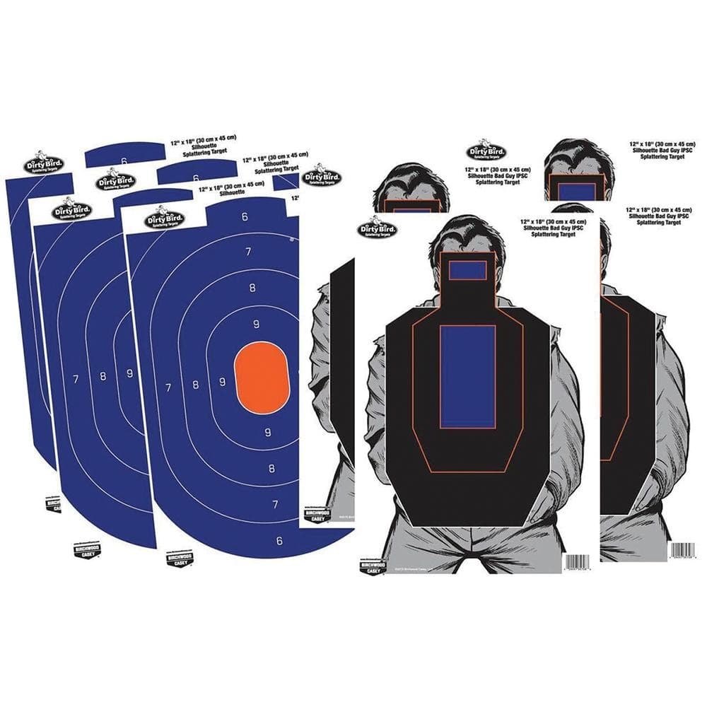 Birchwood Casey Dirty Bird Combo 12"x18" 4-Blue/Orange Oval & 4-Bad Guy IPSC Silhouette