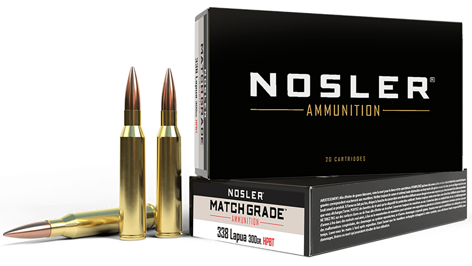 Nosler 43136 Match Grade  338LapuaMag 300gr Custom Competition Hollow Point Boat Tail 20 Per Box/10 Case