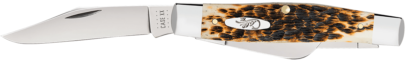 Case 00204 Stockman  Large 3.30"/2.30"/2.20" Folding Clip Point/Pen/Sheepsfoot Plain Mirror Polished Carbon Steel Blade, Peach Seed Jigged Amber Bone Handle