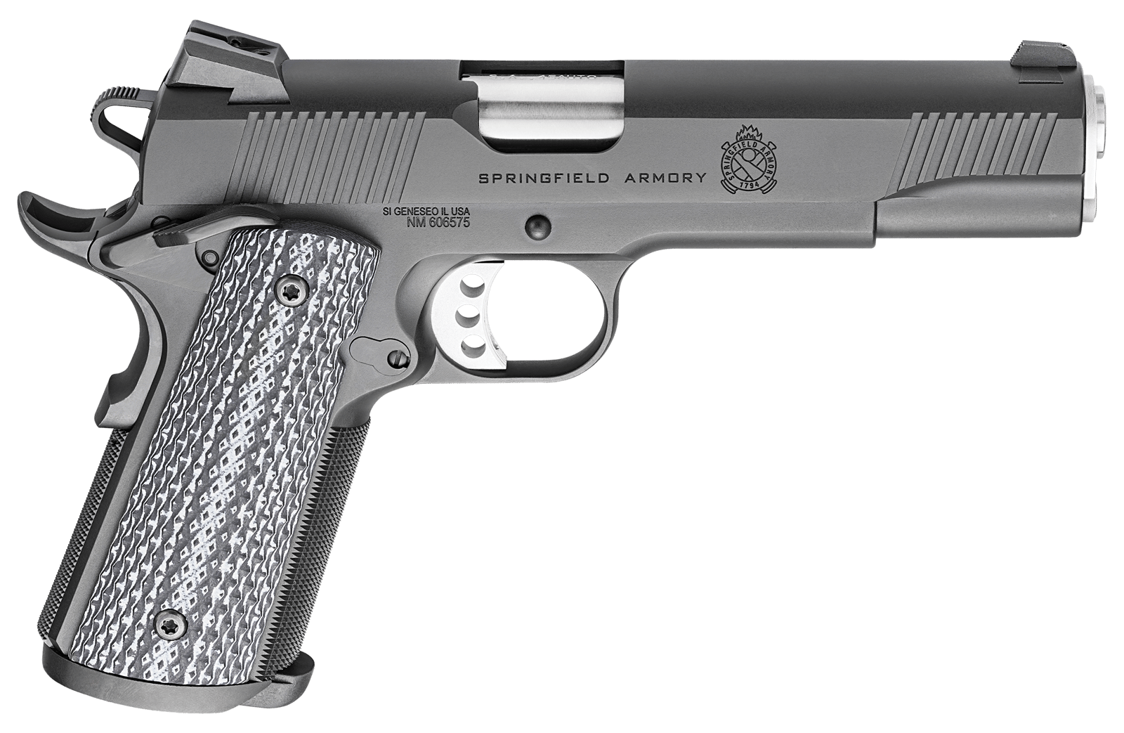 Springfield Armory PC9108LCA18 1911 TRP *CA Compliant 45 ACP 7+1, 5" Match Grade Stainless Steel Barrel, Black Cerakote Serrated Carbon Steel Slide &^ Frame w/Beavertail, Black G10 Grip
