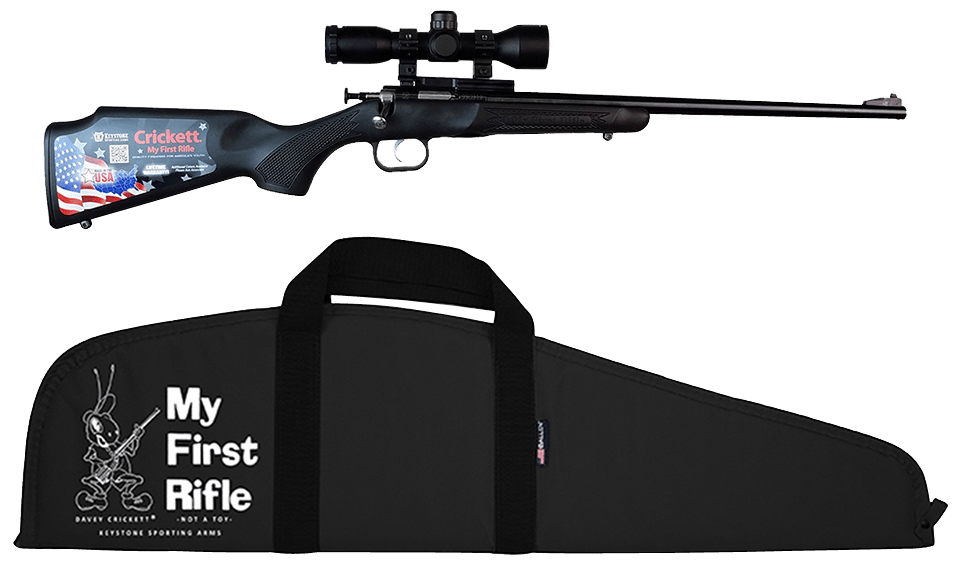 Crickett KSA2240BSC Youth Package 22 LR 1rd 16.12" Blued Barrel & Receiver, Black Synthetic Stock w/11.5" LOP, Rebounding Firing Pin Safety Includes 4x32 Scope, KSA301 Scope Mount Kit & Soft Rifle Cas