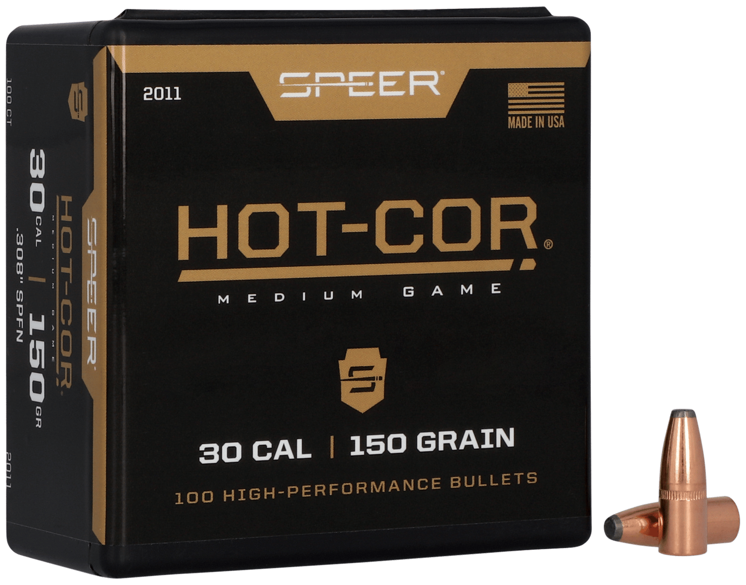 Speer 2011 Hot-Cor  30Cal 150gr Soft Point Flat Nose 100 Per Box/5 Case