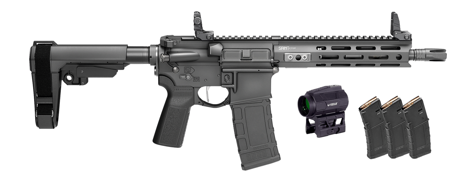 Springfield Armory STV995300BLCV2SBAPAC SAINT Victor Gear Pac 300 Blackout 10+1 9.50" Black Nitride Threaded Barrel, Black Hardcoat Anodize Aluminum Receiver w/ Rail, M-LOK Handguard, Black Polymer SB