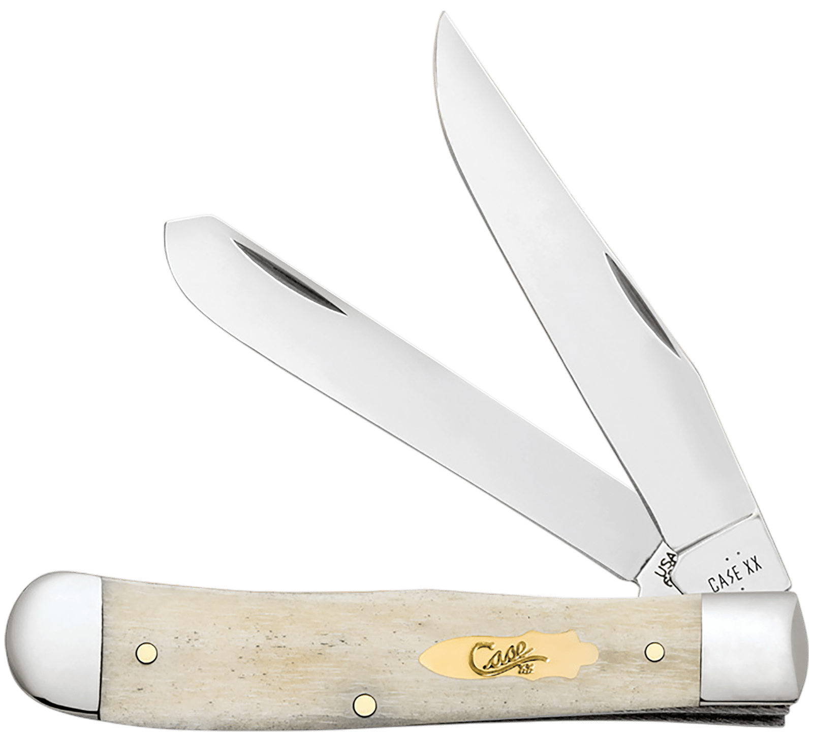 Case 11020 Trapper  Folding Clip Point/Spey Plain Mirror Polished Tru-Sharp SS Blade, Smooth Natural Bone Handle