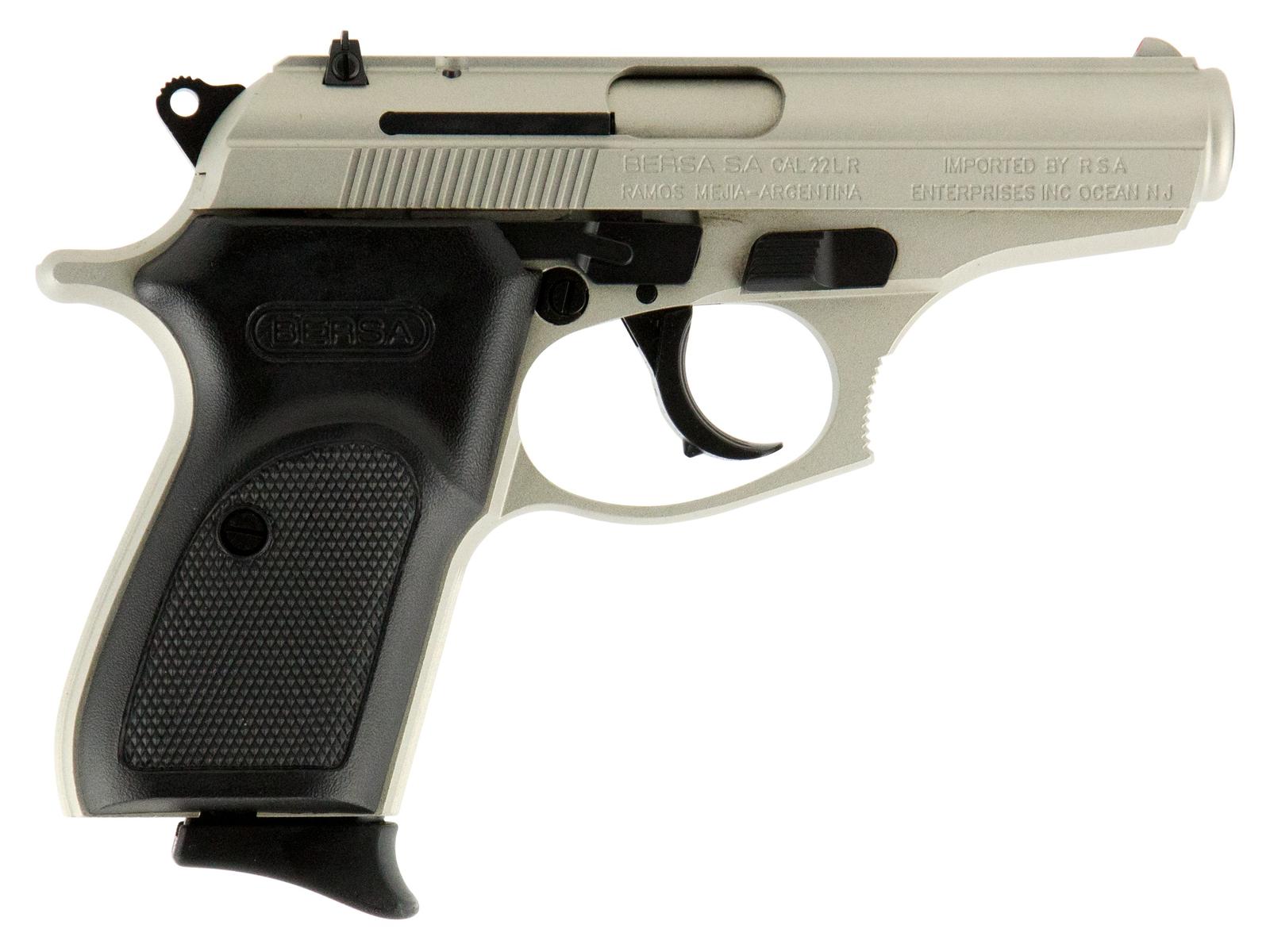 Bersa T22NKL Thunder  Micro-Compact Frame 22 LR 10+1 3.50" Nickel Steel Barrel, Nickel Cerakote Serrated Slide & Aluminum Frame w/Beavertail Black Textured Polymer Grip