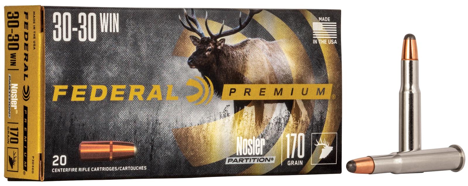 Federal P3030D Premium  30-30Win 170gr Nosler Partition 20 Per Box/10 Case