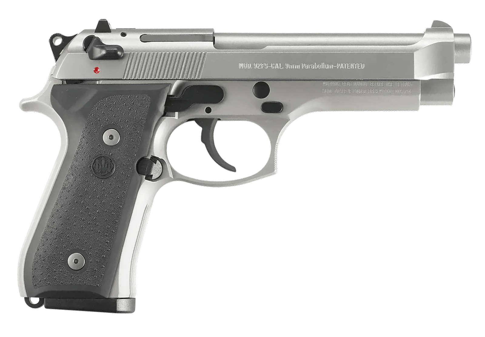 Beretta USA JS92F510 92FS Inox Full Size Frame 9mm Luger 10+1 4.90" Satin Steel Barrel, Satin Stainless Steel Serrated Slide, Satin Anodized Aluminum Frame, Black Stippled Rubber Grip