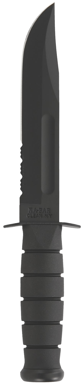 Ka-Bar 1212 Fighting/Utility  7" Fixed Clip Point Part Serrated Black 1095 Cro-Van Blade, Black Kraton G Handle, Includes Sheath