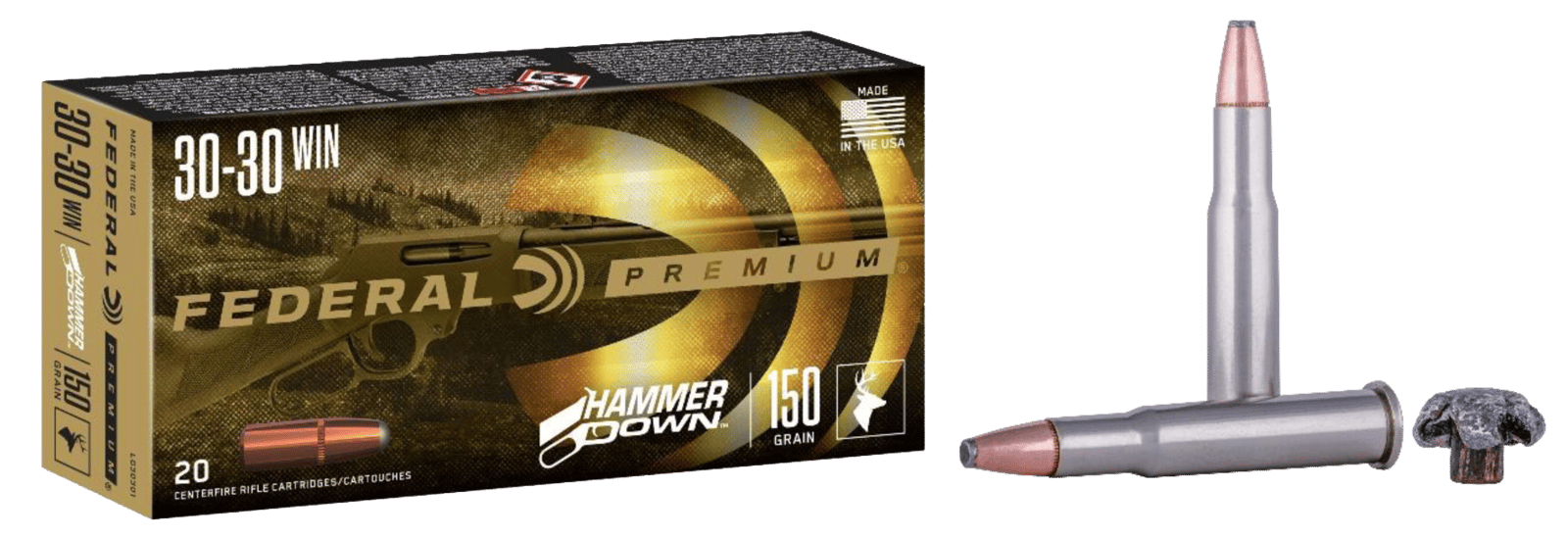 Federal LG30301 Premium HammerDown 30-30Win 150gr Bonded Soft Point 20 Per Box/10 Case