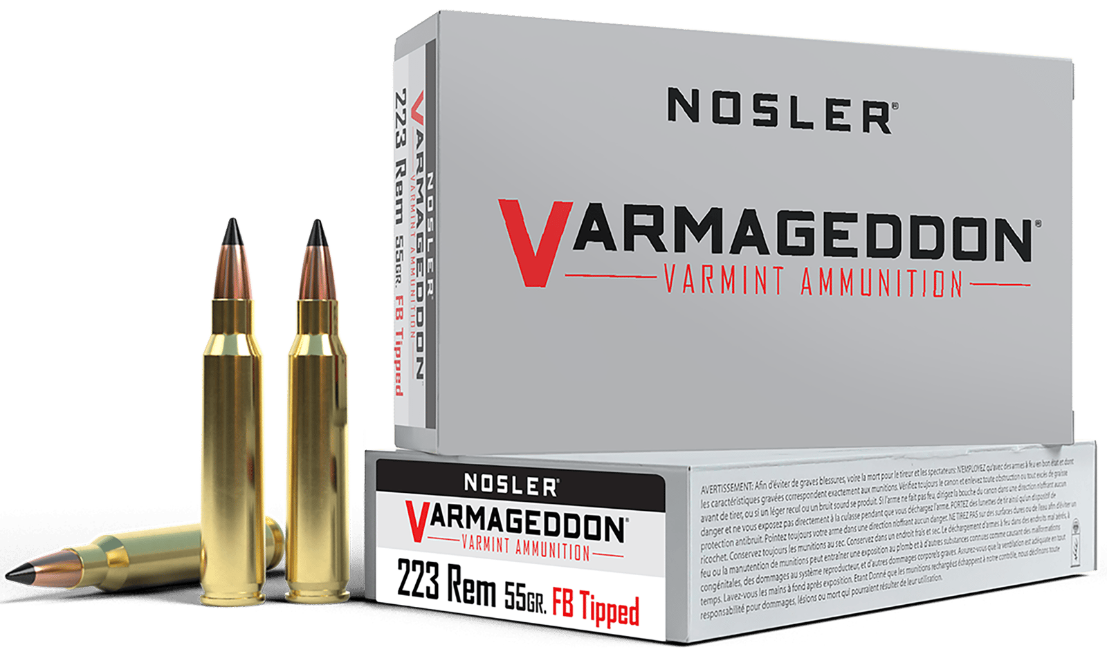 Nosler 65145 Varmageddon  223Rem 55gr Flat Base Tipped 20 Per Box/20 Case
