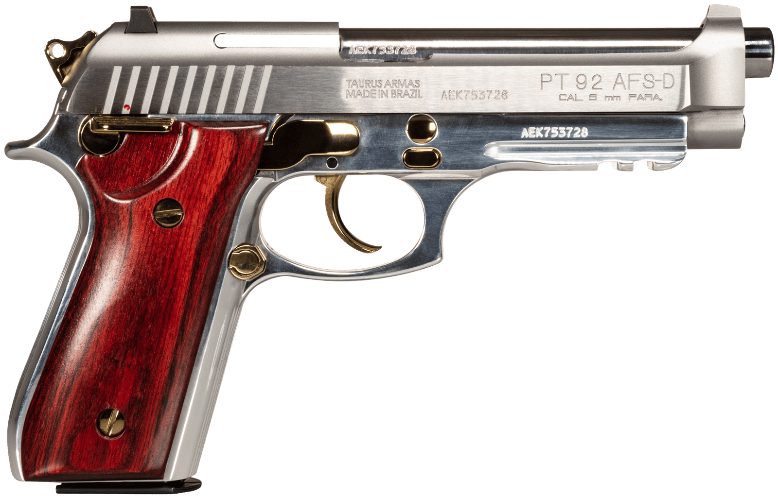 Taurus 1-920159GLD-HW1 92  Full Size Frame 9mm Luger 17+1 5" Matte Stainless Steel Barrel, Serrated Stainless Steel Slide, Natural Anodized Aluminum Frame w/Beavertail & Picatinny Rail, Rosewood Grip