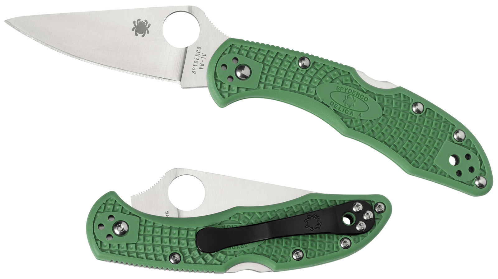 Spyderco C11FPGR Delica 4 Lightweight 2.88" Folding Drop Point Plain VG-10 SS Blade Green Bi-Directional Texturing FRN Handle Includes Pocket Clip