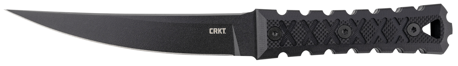 CRKT 2927 HZ6  6.50" Fixed Plain Black Matte Baked-On Anti Rust SK-5 Steel Blade/Black w/Carved X's G10 Handle Includes Sheath