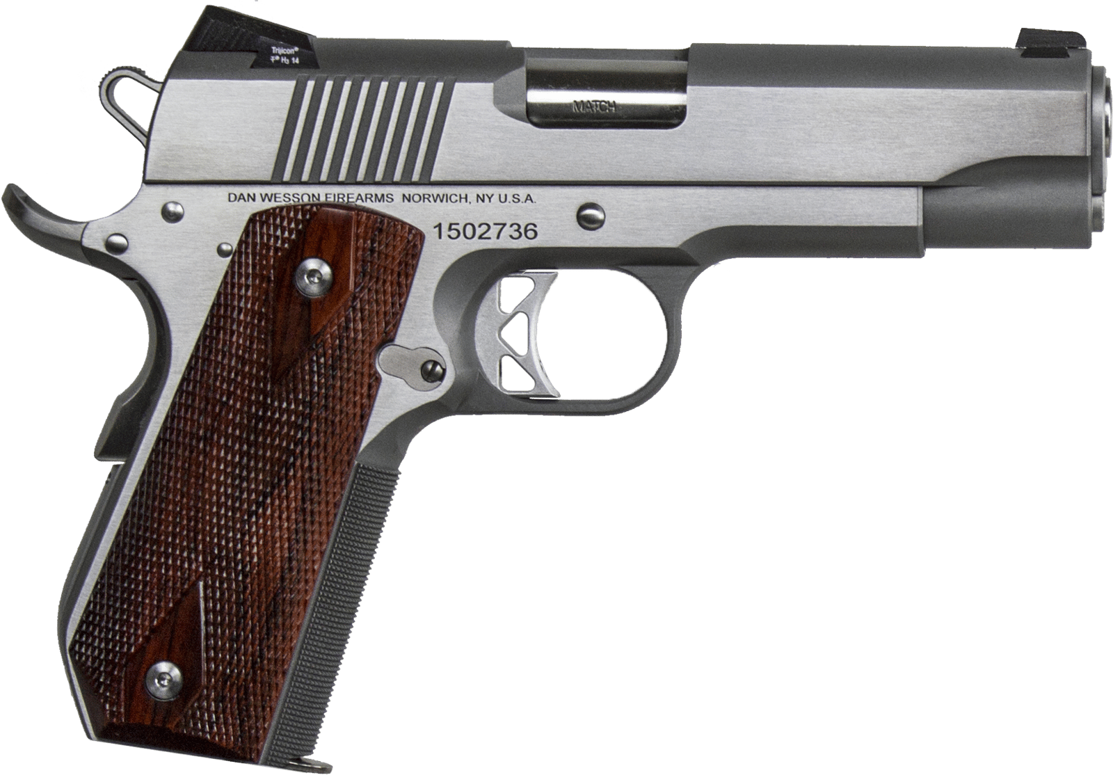 Dan Wesson 01912 Commander Classic *CA Compliant 45 ACP 8+1 4.25" Stainless Match Grade Barrel, Brushed Stainless Steel Serrated Slide & Bobtail Frame, Wood Grip, Ambidextrous