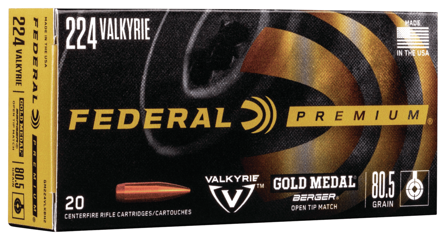 Federal GM224VLKBH2 Premium Gold Medal 224Valkyrie 80.5gr Berger Open Tip Match 20 Per Box/10 Case