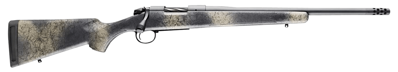 Bergara Rifles B14LM5113 B-14 Wilderness Ridge 7mm PRC 3+1 22" Threaded, Sniper Gray Cerakote Barrel/Rec, SoftTouch Woodland Camo Synthetic Stock, Omni Muzzle Brake