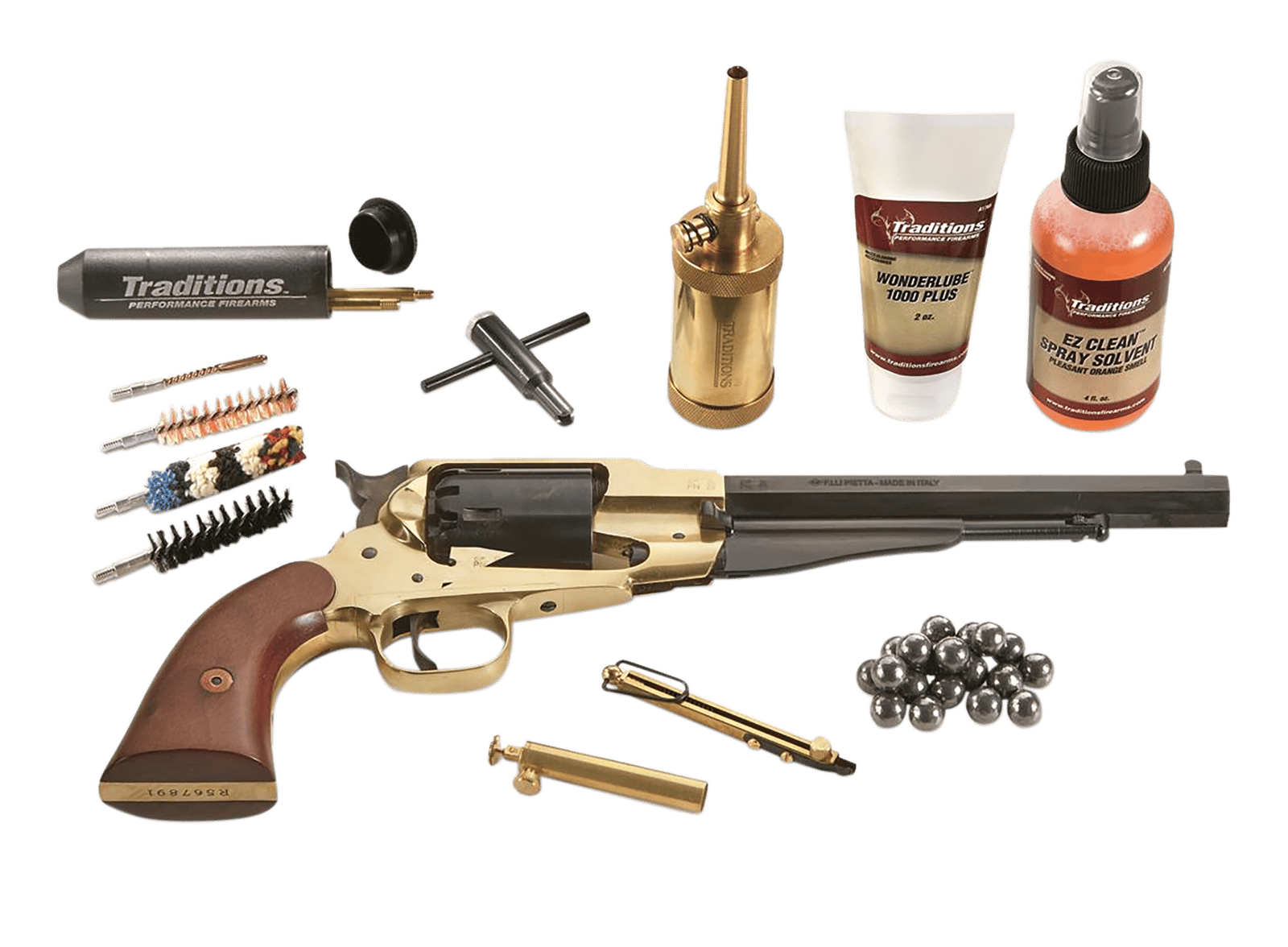 Traditions FRS18581 1858 Army SAO 44 Cal 8" 6 Shot Brass Frame Blued Barrel/Blued Cylinder Walnut Grip Redi-Pack