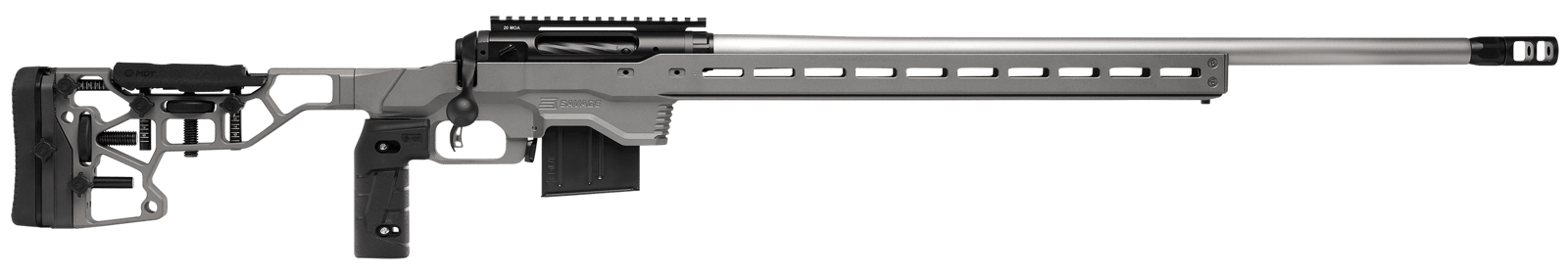 Savage Arms 57562 110 Elite Precision 338 Lapua Mag 5+1 30" Matte Stainless, Matte Black Rec, Gray Cerakote Adjustable MDT ACC Aluminum Chassis Stock (MB Not Included)