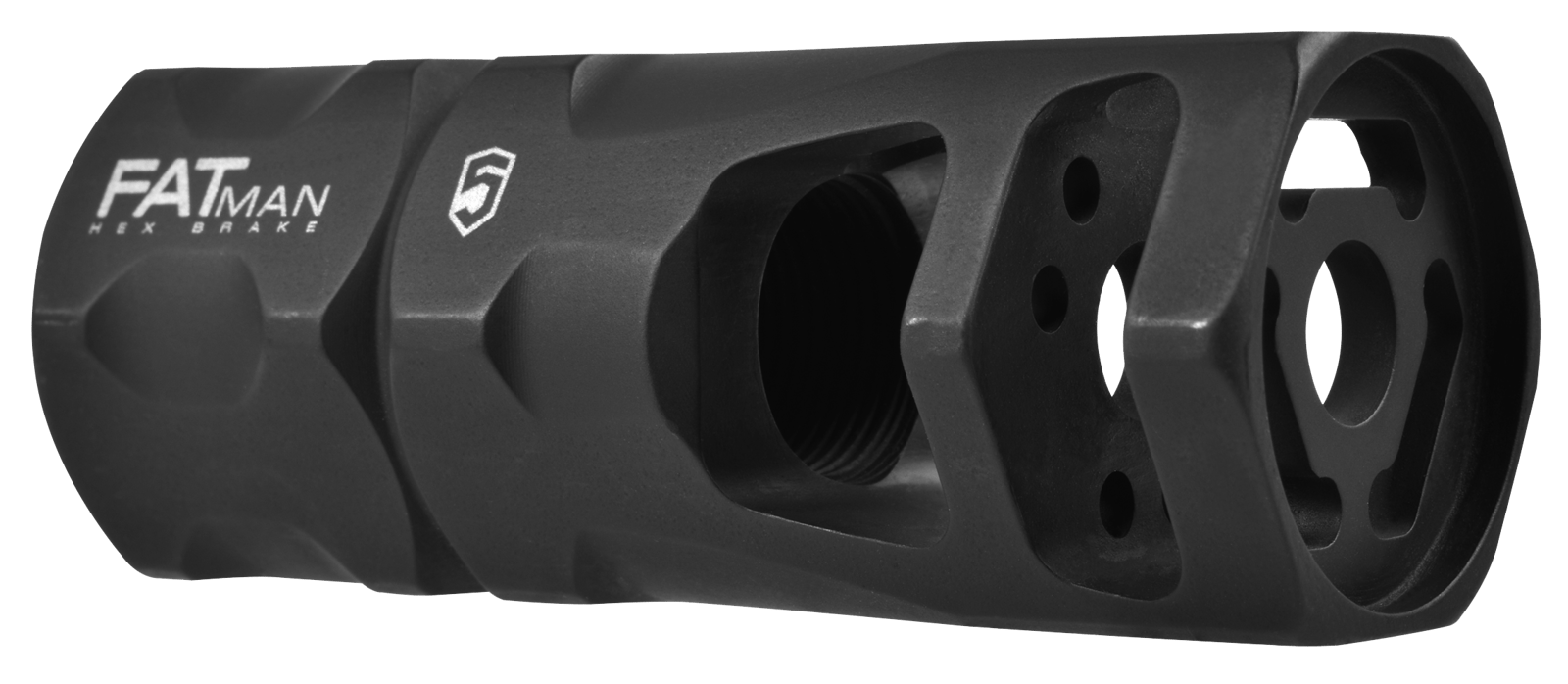 Phase 5 Weapon Systems FATMAN556 FATman Hex Brake Black Parkerized Steel with 1/2"-28 tpi Threads & 3" OAL for 223 Rem, 5.56x45mm NATO AR-Platform