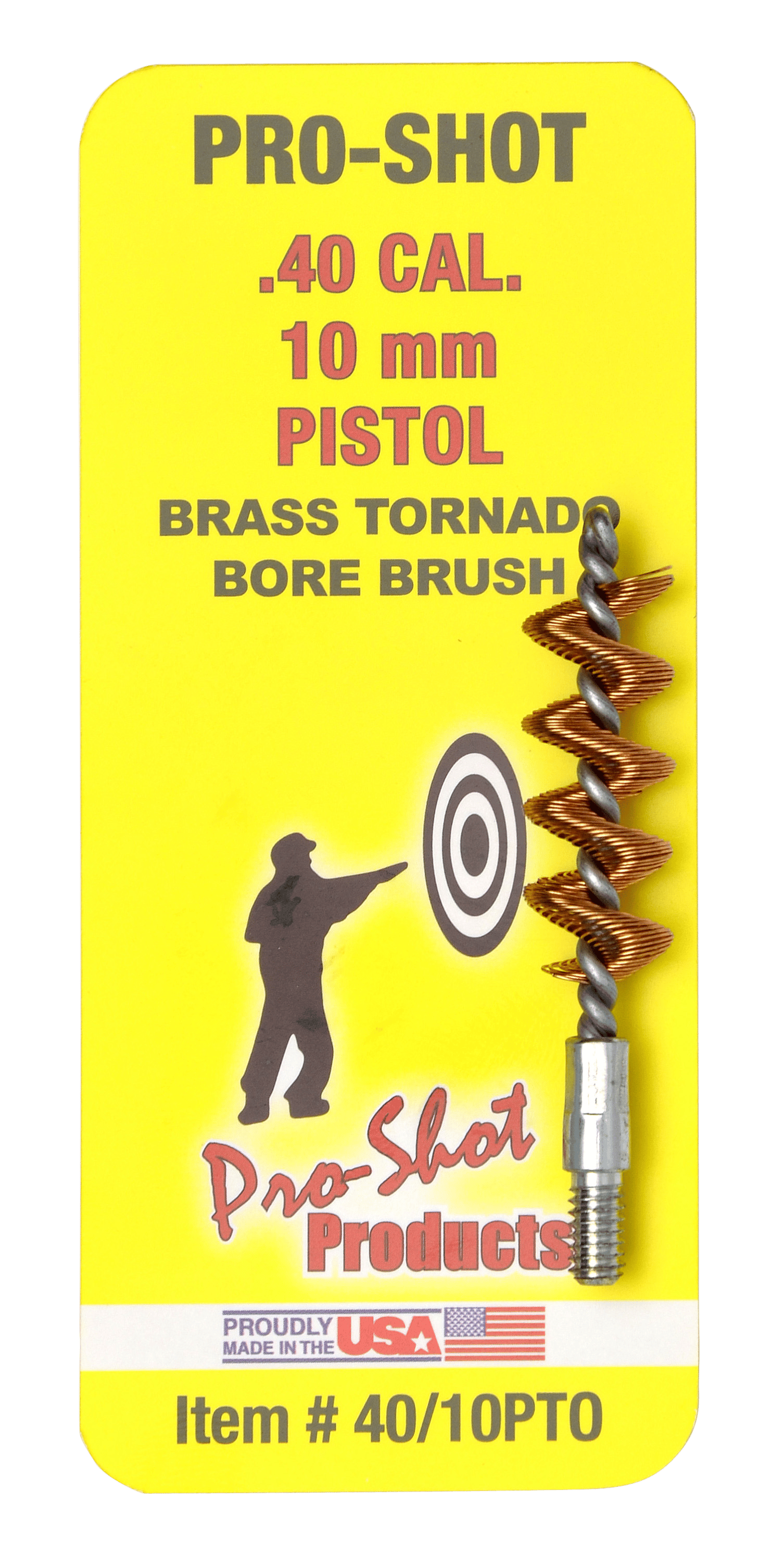 Pro-Shot 4010PTO Tornado Bore Brush .40/ 10mm Cal Pistol #8-32 Thread Brass Spiral Wound Loop