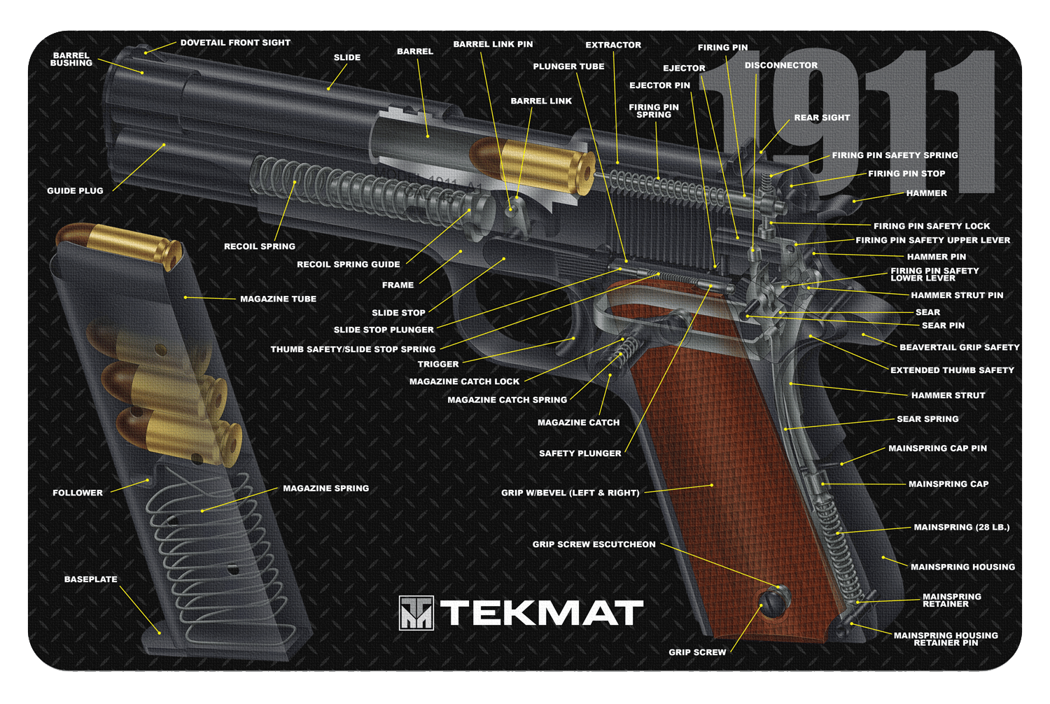 TekMat TEKR171911CA  Cleaning Mat Multi-Color Rubber 11"x17" 1911 3D Cutaway