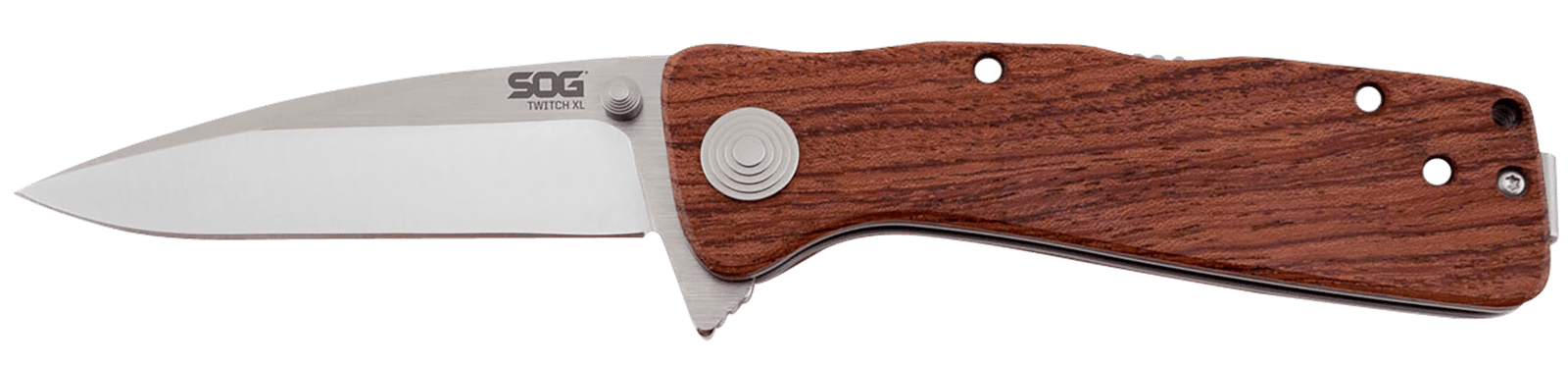 S.O.G SOGTWI17CP Twitch II 2.65" Folding Drop Point Plain Satin AUS-8A SS Blade Brown Rosewood Handle Includes Pocket Clip