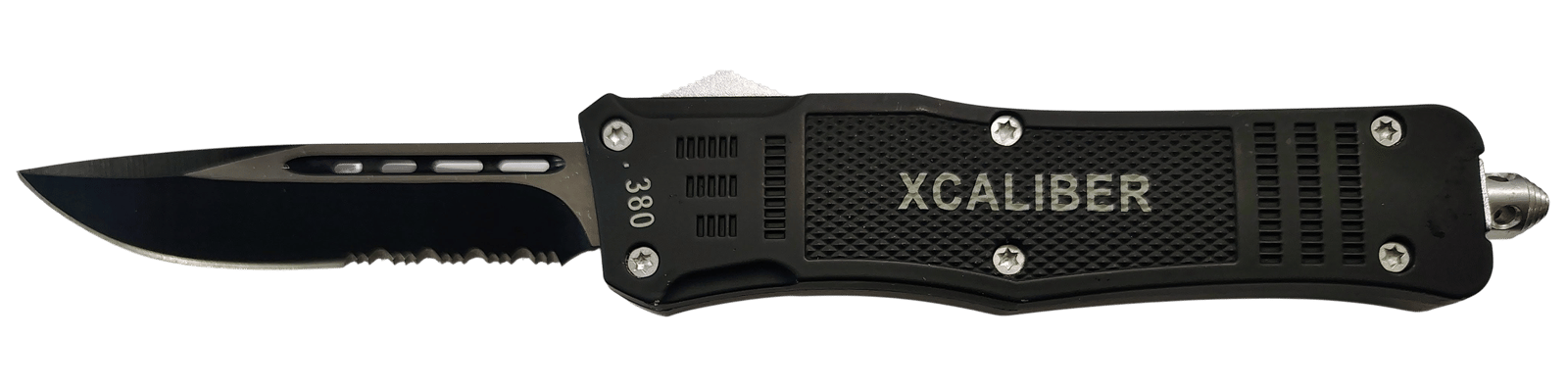 Xcaliber Knife Company 380 ACP Large 3.80" OTF Part Serrated Black 440C SS Blade, 5.30" Steel Handle