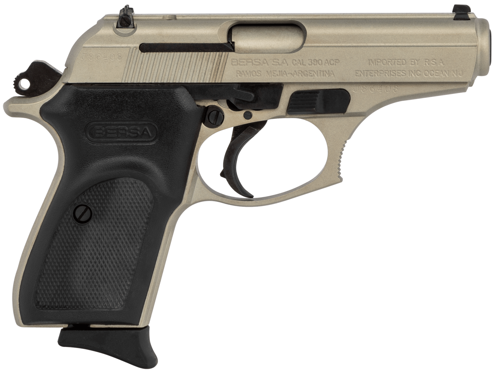 Bersa T380NKL8 Thunder  Micro-Compact Frame 380 ACP 8+1, 3.50" Satin Nickel Steel Barrel, Serrated Steel Slide & Aluminum Frame