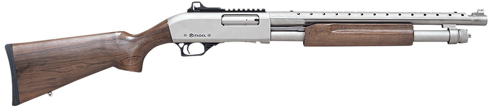 Citadel FRMN1220NKL Mariner  12 Gauge Pump 3" 4+1 18.50"  Nickel Full Heat Shield Barrel, Nickel Picatinny Rail Stainless Steel Receiver, Fixed Walnut Wood Stock