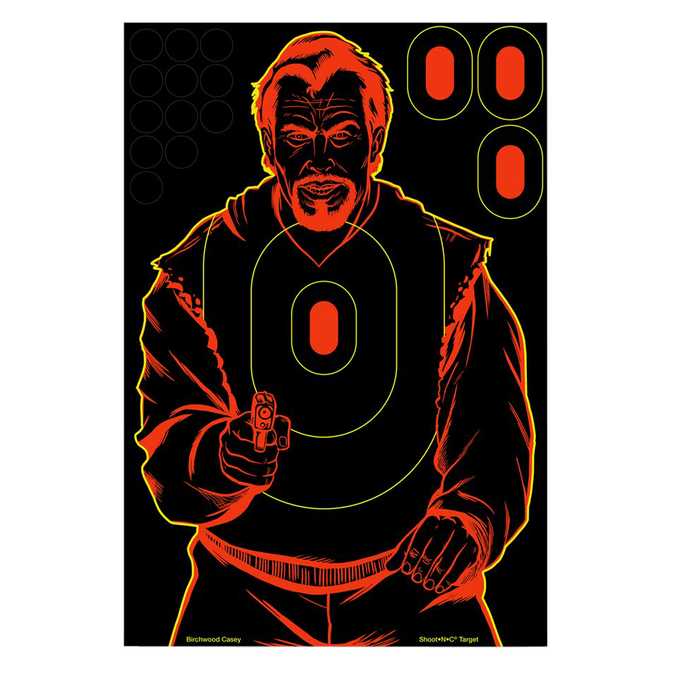 Birchwood Casey 34645 Shoot-N-C Reactive Target Self-Adhesive Paper Black/Red 12"x18" Bad Guy Silhouette 5 Pack