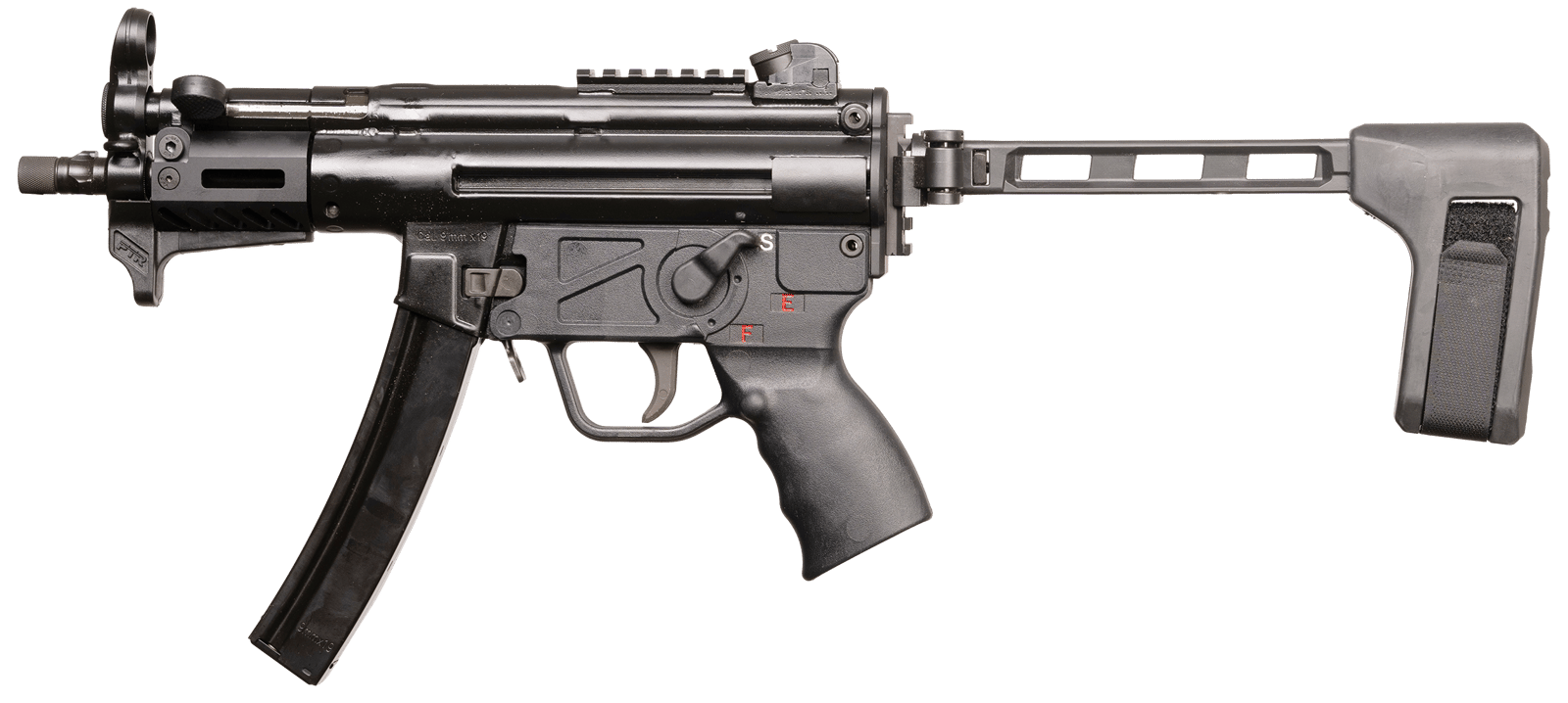 PTR  9KT BR 9mm Luger 30+1 5.16" Black Nitride 3-Lug Threaded Barrel, M-LOK Handguard, Black Nitride Aluminum Picatinny Rail Receiver, Brace, Black Polymer Grip