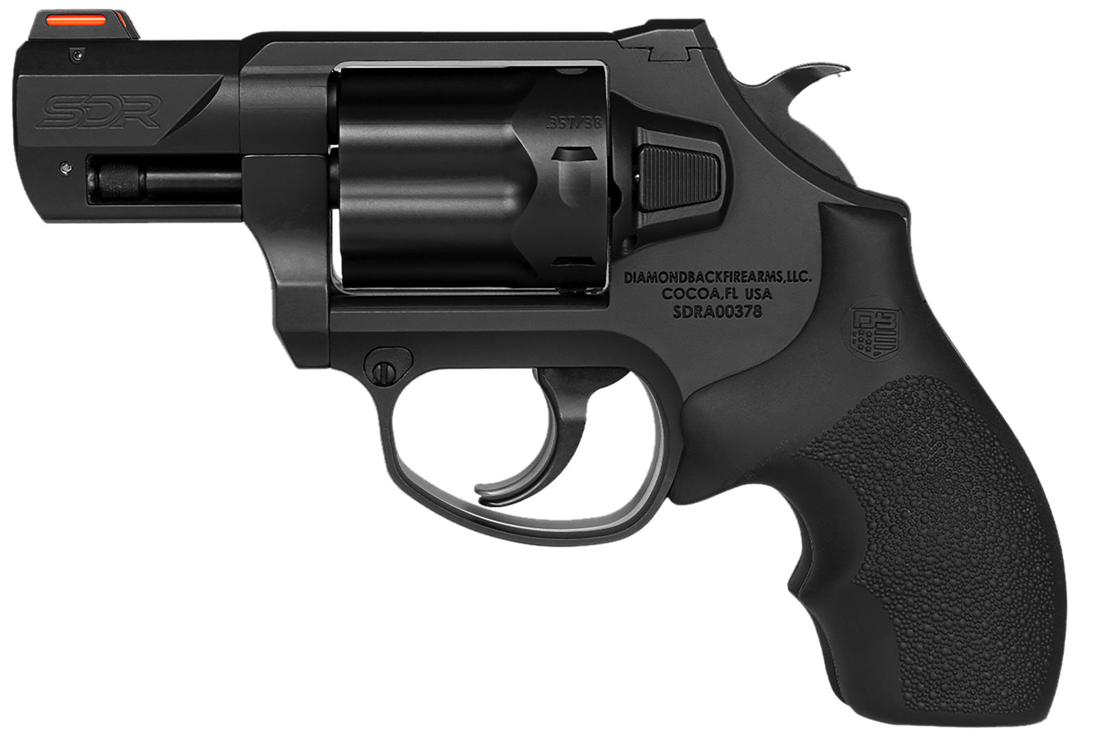 Diamondback DB0700S001 SDR  Small 357 Mag/38 Special +P 6 Shot 2" Black Nitride Stainless Steel Barrel, Cylinder & Frame, Black Hogue Rubber Grip, Exposed Hammer