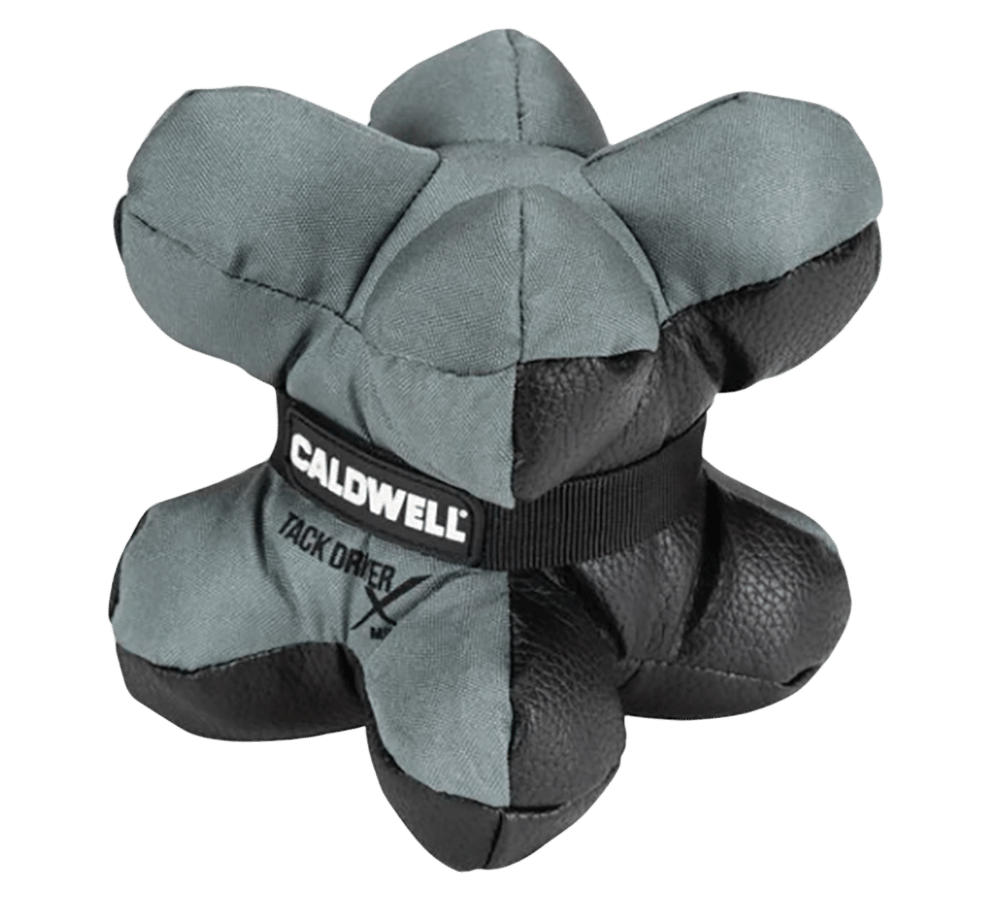 Caldwell 1102666 Tack Driver X Mini with Gray & Black Finish, Rubber Bottom, Plastic Pellet Filled, weighs 1.50 lbs & 5.50" W x 5.50" H x 5.50" D Dimensions