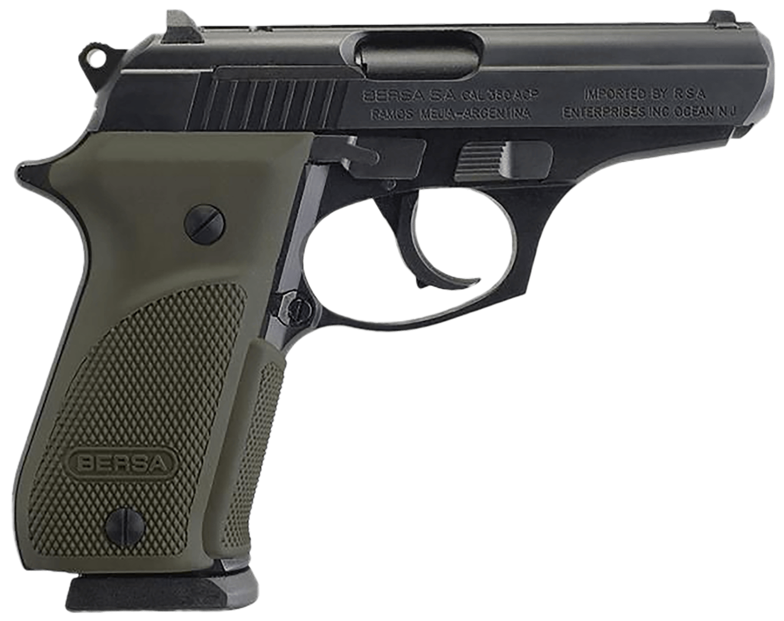 Bersa T380PMC Thunder Combat Sub-Compact Frame 380 ACP 15+1, 3.50" Black Steel Barrel, Matte Black Serrated Steel Slide & Aluminum Frame w/Beavertail, Olive Wrap-Around Grip