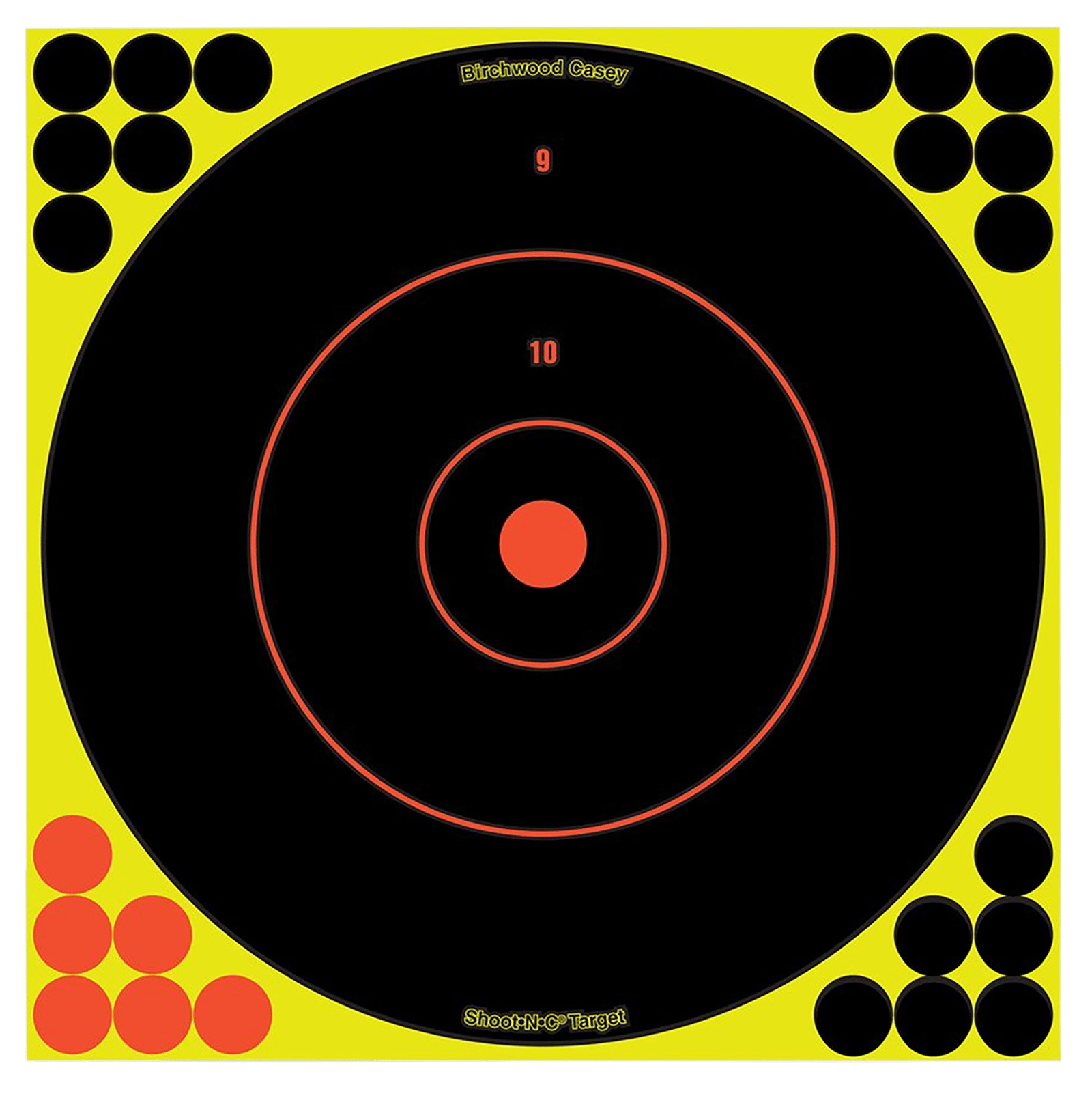 Birchwood Casey 34050 Shoot-N-C Reactive Target Self-Adhesive Paper Black/Yellow/Red 12" Bullseye 50 Pack
