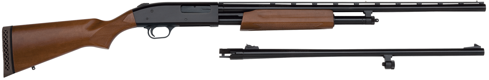 Mossberg 54282 500 Combo Full Size 20 Gauge Pump 3" 5+1 Blued 26" Slugster/24" Fully-Rifled Barrels, Blued Steel Receiver, Fixed Wood Stock, Right Hand, Fully Rifled Bore Barrel