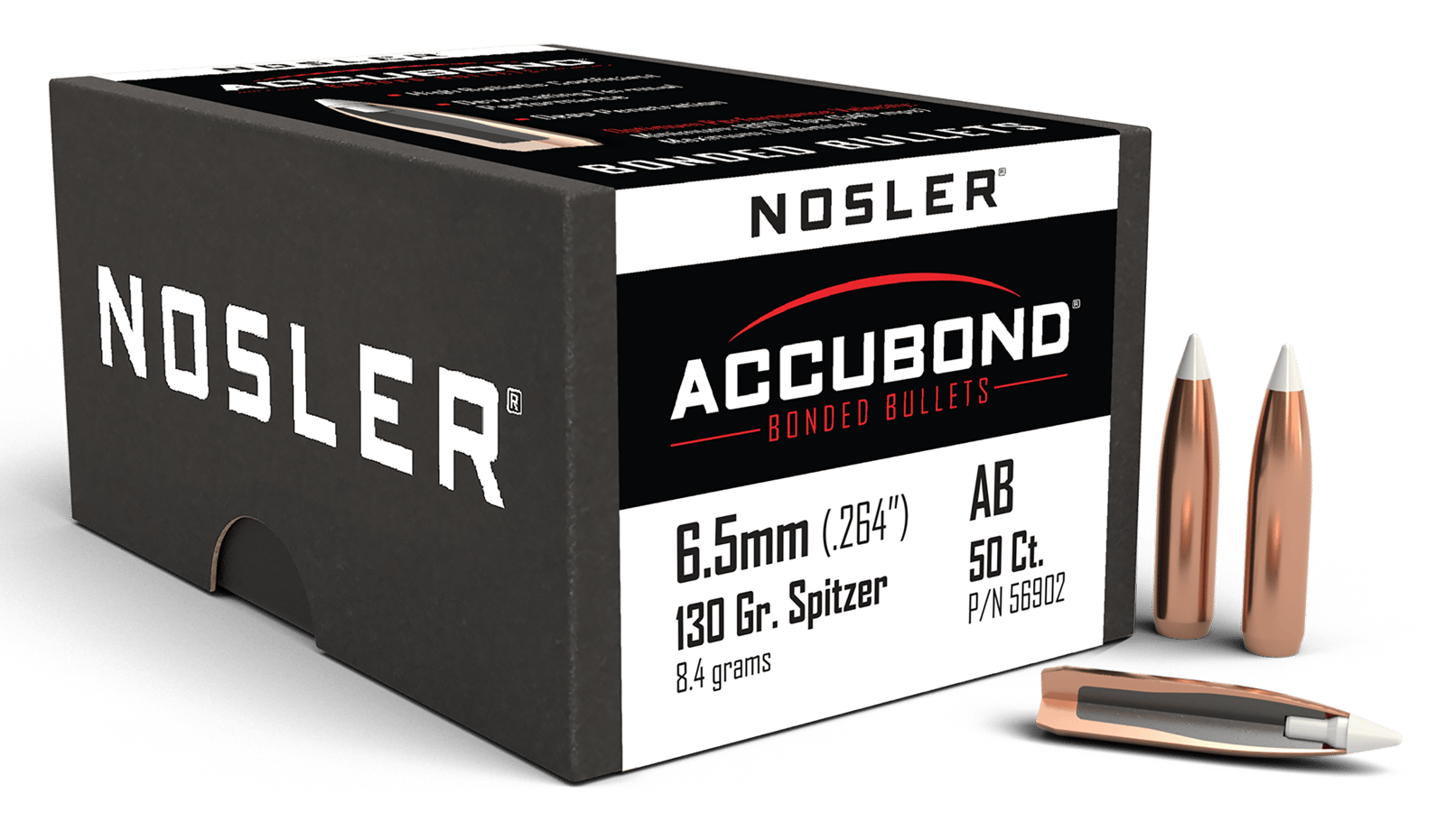 Nosler 56902 AccuBond  6.5Creedmoor 130gr Spitzer Point 50/Box