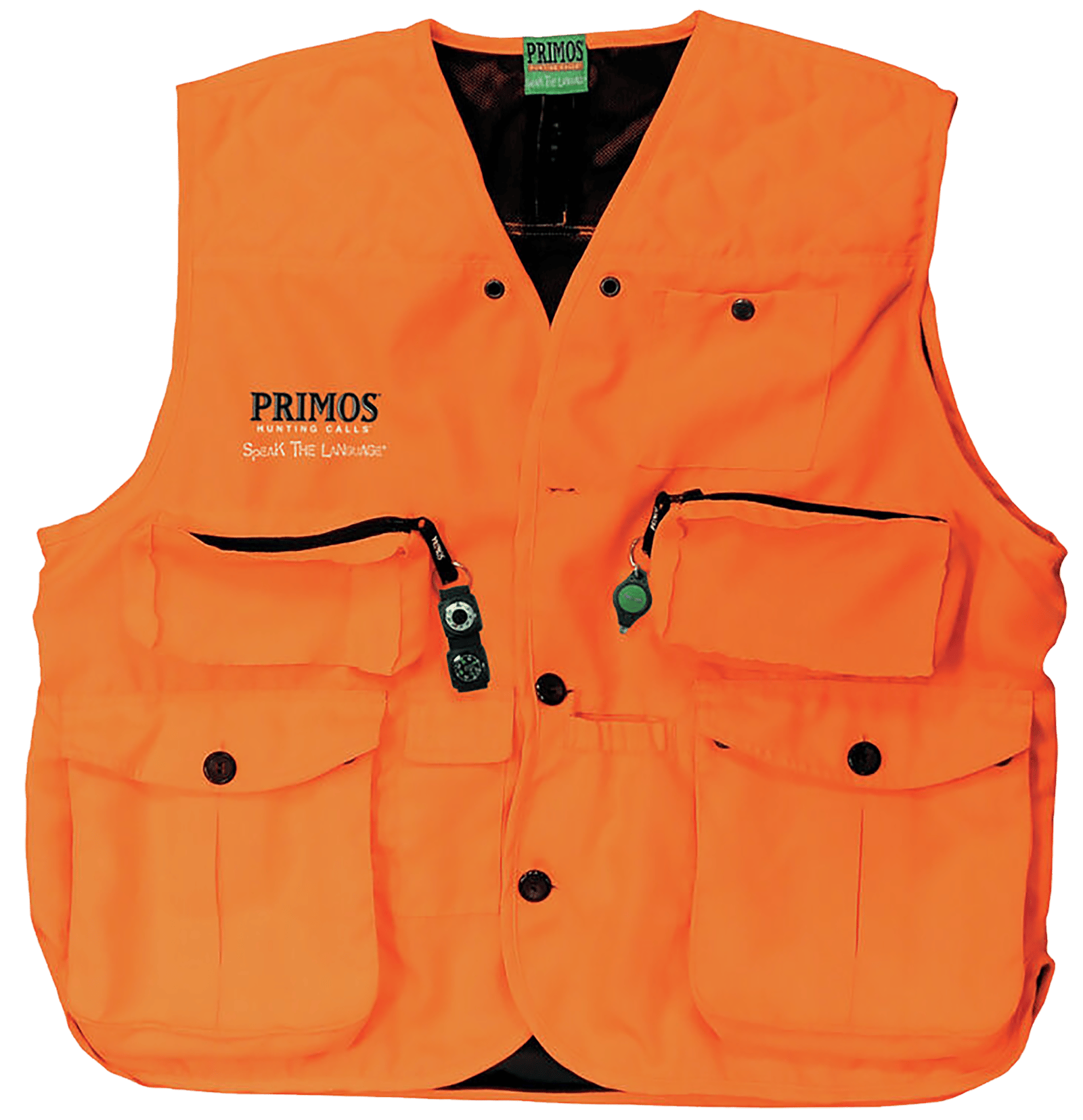 Primos 65702 Gunhunter's Hunting Vest Large Blaze Orange Features Compass & LED Light