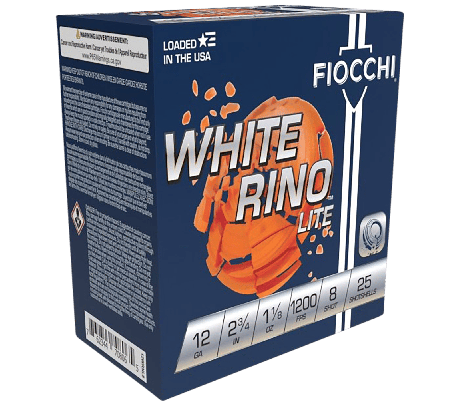 Fiocchi 12WRNL8 Exacta Target White Rino Lite 12Gauge 2.75" 1 1/8oz 8Shot 25 Per Box/10 Case