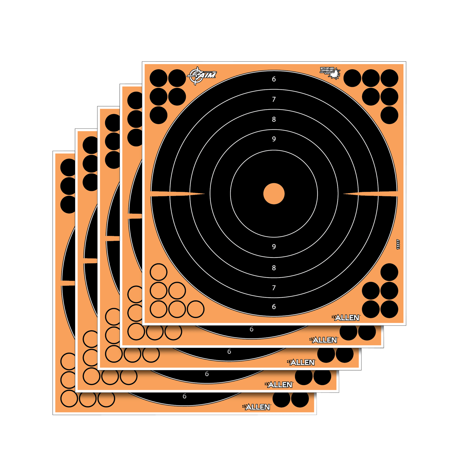 EZ-Aim 15317 Splash Reactive  Self-Adhesive Paper Black/Orange 12" Bullseye 5 Pack