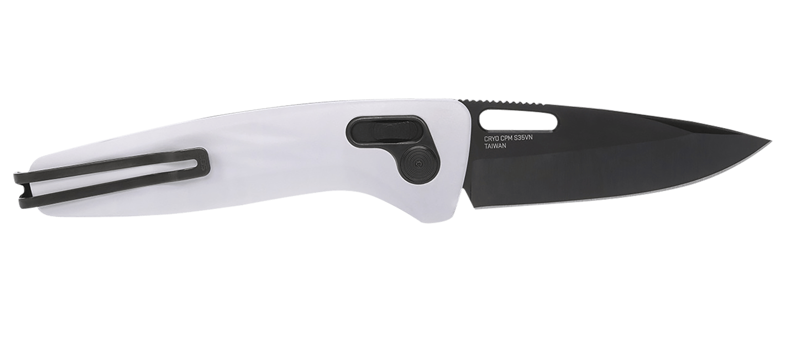 S.O.G SOG12730557 One-Zero XR 3.10" Folding Plain Black Chrome Cryo CPM S35VN Steel Blade/ White Sculpted Aluminum Handle