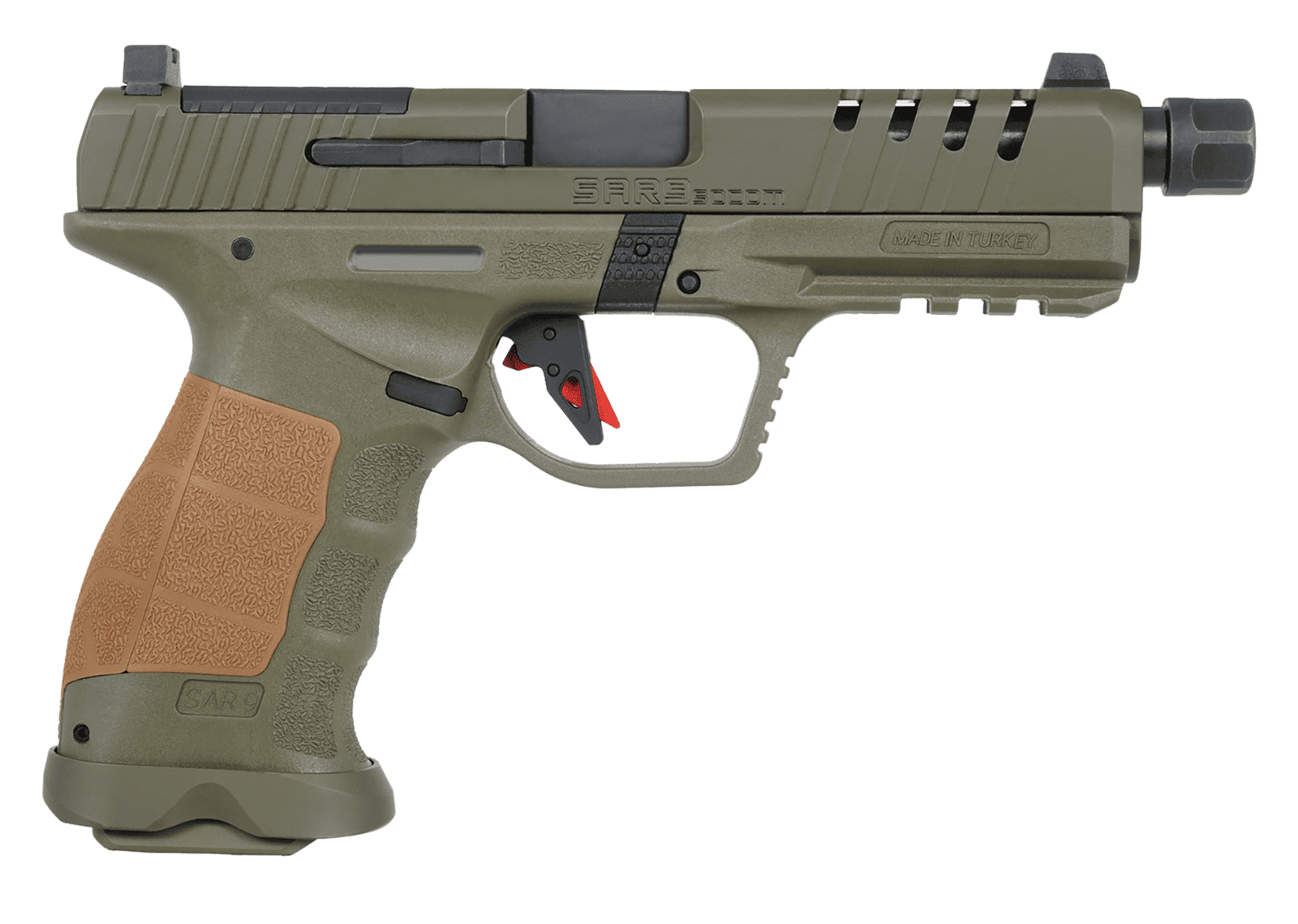 SAR USA SAR9SOCOMOD10 SAR9 SOCOM 9mm 10+1 5.20" Steel Slide OD Green Polymer Grip