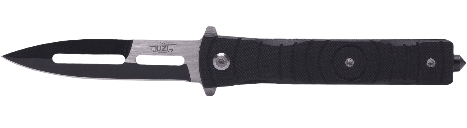 Uzi Accessories UZKFDR014 Mossad III 3.50" Folding Spear Point Plain Black/Silver Stainless Steel Blade Black G10 Handle Features Glass Breaker Includes Metal Clip