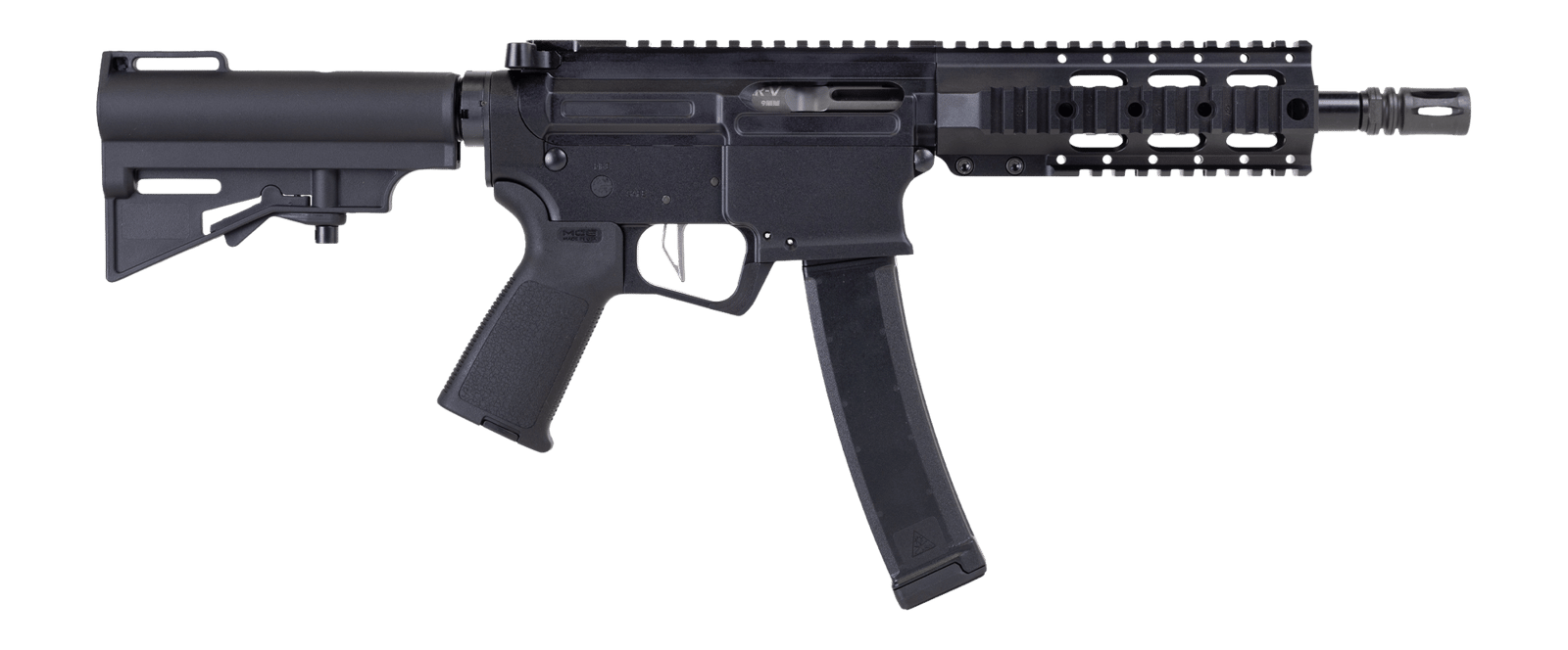 Dpms Panther Arms DP51655221916 Kitty Kat S9 9mm Luger 33+1 8" Black Nitride Heavy Threaded Barrel, Black Hardcoat Anodize Aluminum Receiver w/Picatinny Rail, DPMS Quad Rail Handguard, Black Polymer S