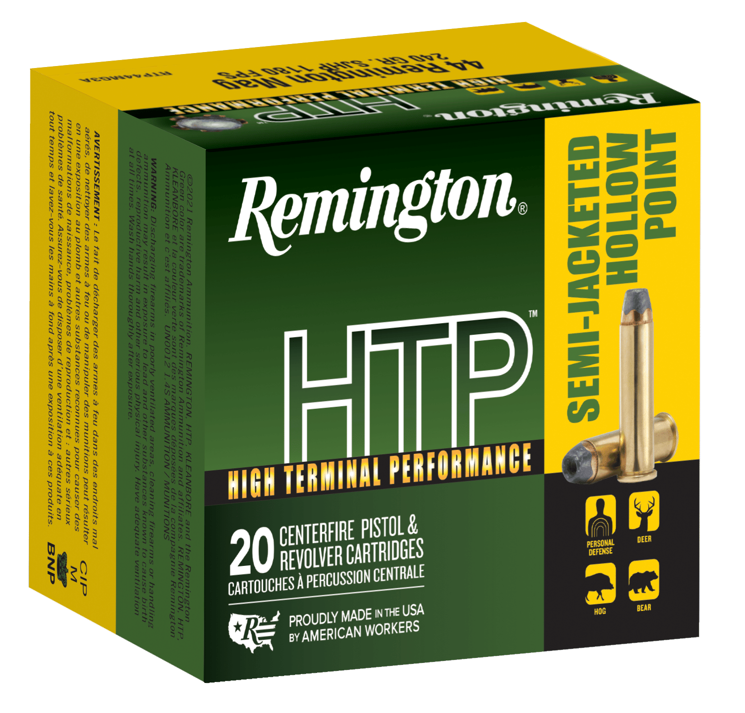Remington Ammunition 23010 HTP  44RemMag 240gr Semi Jacketed Hollow Point 20 Per Box/25 Case