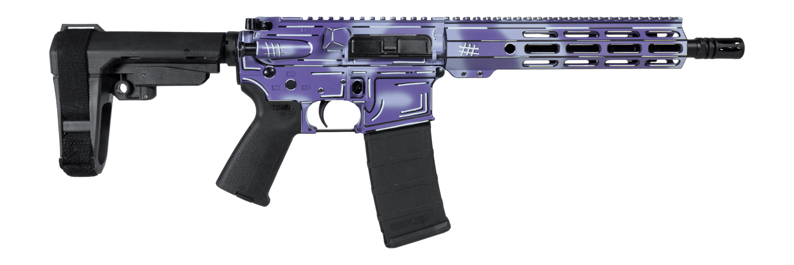 Shark Coast Tactical SCC06278APUR-P Anime-15 Purple 5.56 NATO 30+1 10.50" Black Nitride Threaded Barrel, Purple Cerakote Aluminum Receiver w/Picatinny Rail, M-LOK Handguard, Polymer SB Tactical SBA3 B