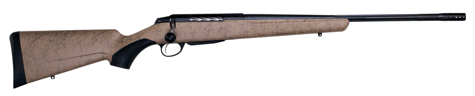 Tikka JRTXRT319 T3x Lite 6.5 PRC 3+1 24.30" Fluted/Threaded, Black Barrel/Rec, Black Webbed Tan Roughtech Synthetic Stock, Interchangeable Grip, Muzzle Brake