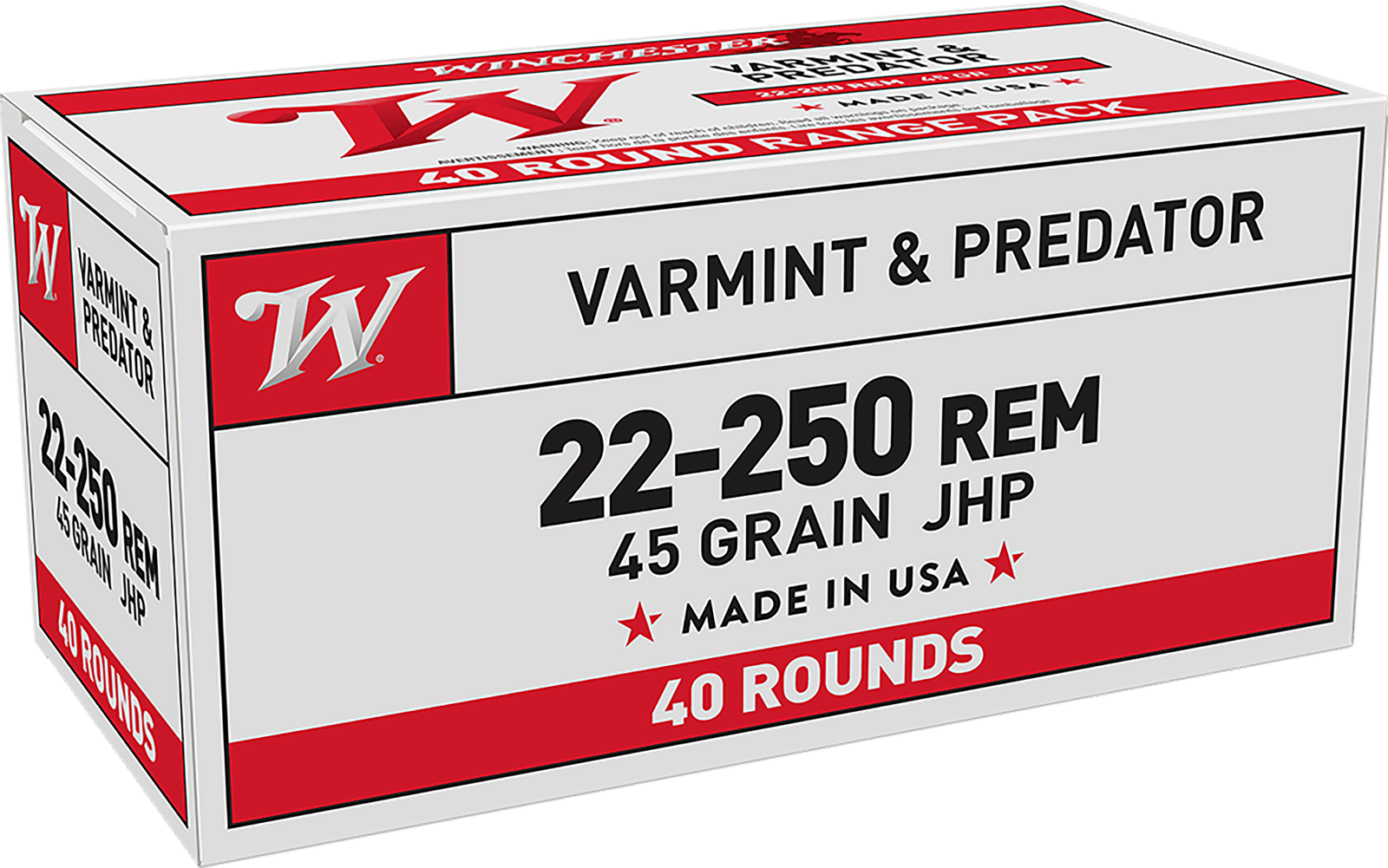 Winchester Ammo USA222502 USA  22-250Rem 45gr Jacketed Hollow Point 40 Per Box/10 Case