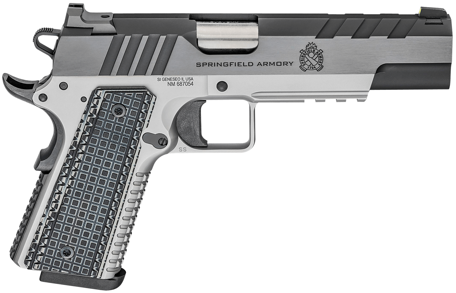 Springfield Armory PX9219L 1911 Emissary 9mm Luger 5" 9+1 Stainless Steel Frame Blued Carbon Steel with Tri-Top Cut Slide Black VZ Thin-Line G10 Grip Fiber Optic Front Sight Includes 2 Mags